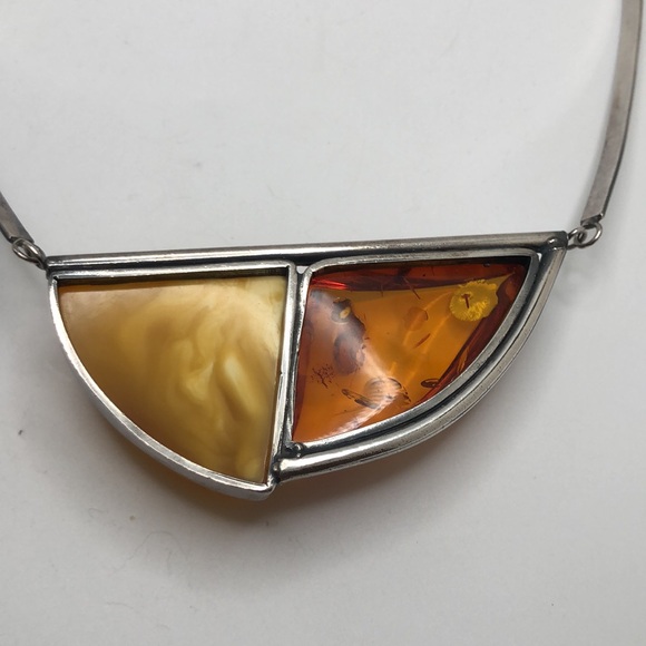 Genuine Baltic Amber Silver Tone Collar Necklace - Picture 8 of 14